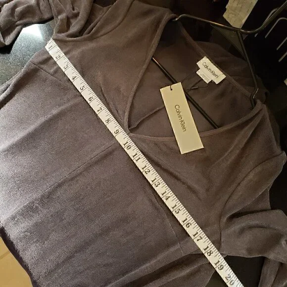 NWT Calvin Klein V-Neck Midi Dress in Gray with Sheen - Picture 9 of 9